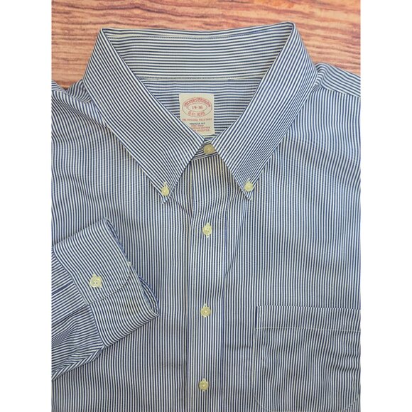 Brooks Brothers Mens Supima Cotton Shirt 19-36 Regular Fit Non-Iron Blue Striped - Picture 4 of 6